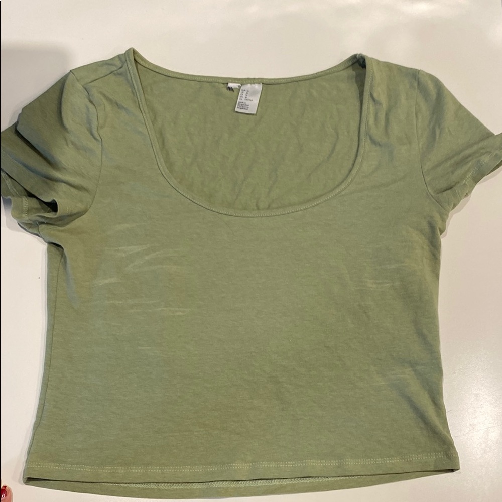 Wild Fable Green Crop Top Short Sleeve Fitted